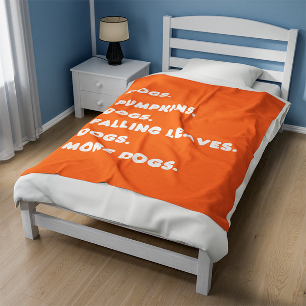 Dogs and Pumpkins Plush Blanket (Orange)